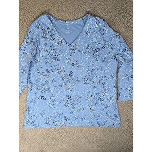 J. Jill Tunic Top XL Simply Supima Cotton V-Neck Blue Floral Paisley Comfort